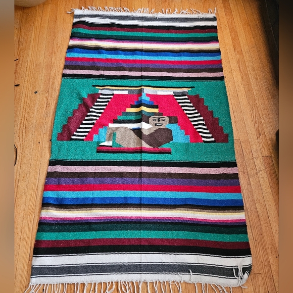 Hand Woven Mexican Colorful Striped Blanket Rug 45
